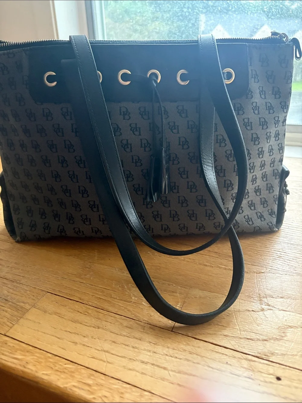 Dooney Black Patterned Tote Bag with Grommet Detail - woman’s